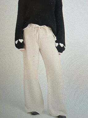 Splendid Cream Drawstring Wide-Leg Pants